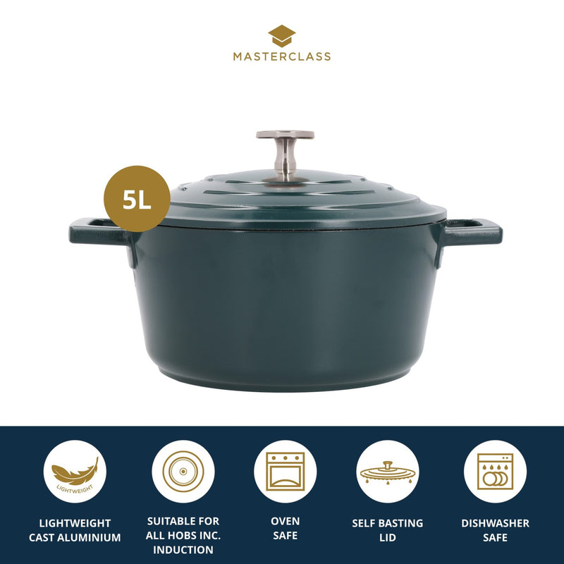 Masterclass Lightweight Non-Stick Casserole, 5L, Green
