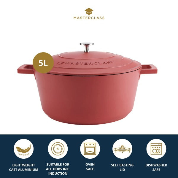 Masterclass Lightweight Non-Stick Casserole, 5L, Red