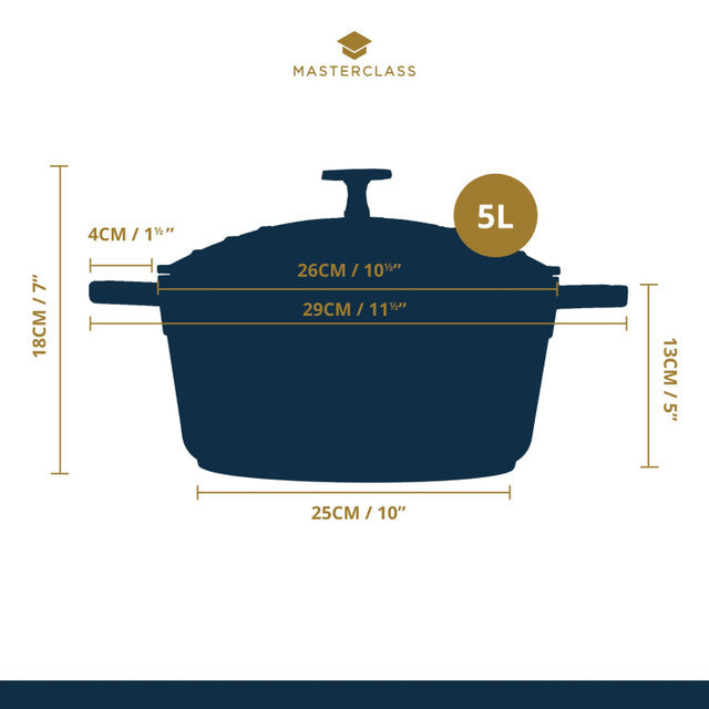 Masterclass Lightweight Non-Stick Casserole, 5L, Blue