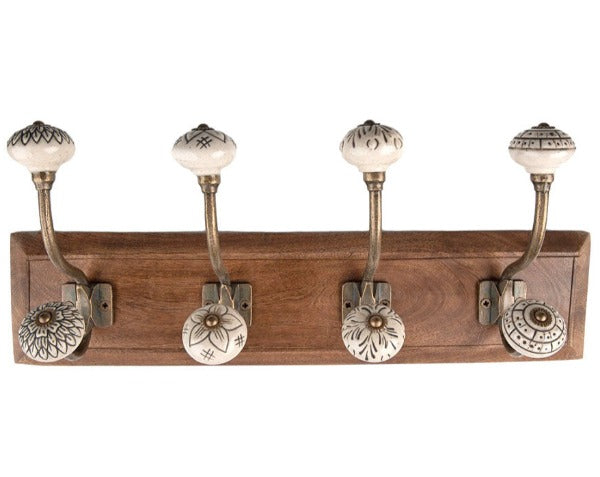 Wall Mounted Wooden 4 Hook Coat Rack, 45cm