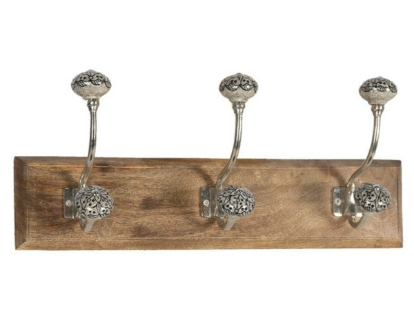 Wall Mounted Wooden 3 Hook Coat Rack, 45cm