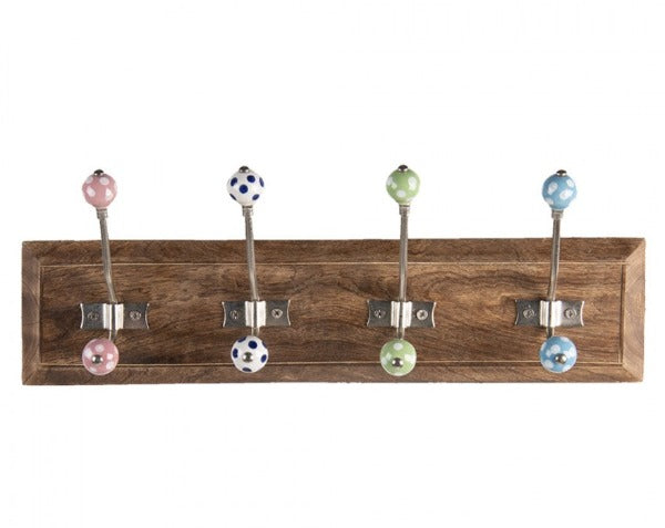 Wall Mounted Wooden 4 Hook Coat Rack, 45cm