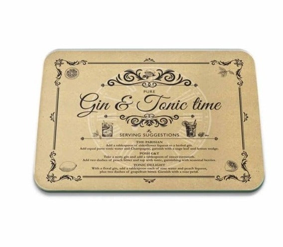Glass Worktop Saver, Vintage Gin & Tonic, Small, 30cm x 22cm