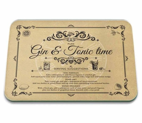 Glass Worktop Saver, Vintage Gin & Tonic, Medium, 40cm x 30cm