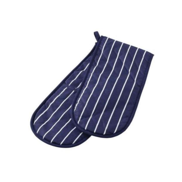 Butcher's Stripe Double Oven Glove, Blue