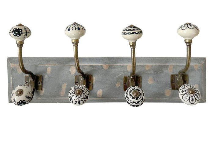 Wall Mounted Wooden 4 Hook Coat Rack, 45cm