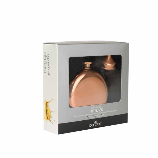 BarCraft Stainless Steel Copper Finish Hip Flask, 140ml