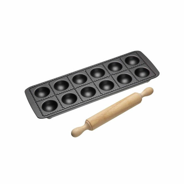 Italian Ravioli Mould Tray With Rolling Pin