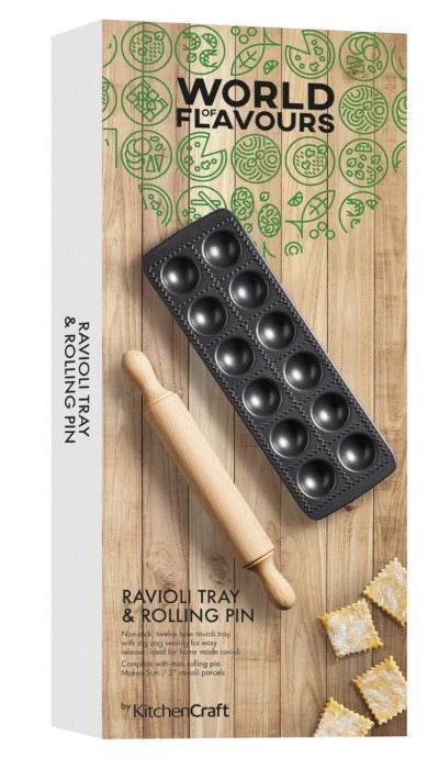 Italian Ravioli Mould Tray With Rolling Pin