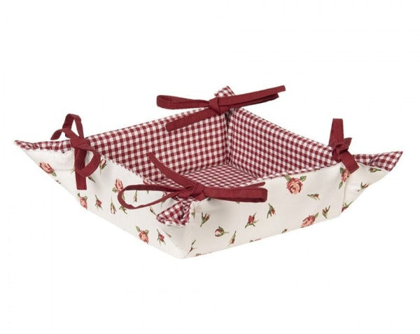 Reversible Cotton Bread & Napkin Basket, Gingham Rose