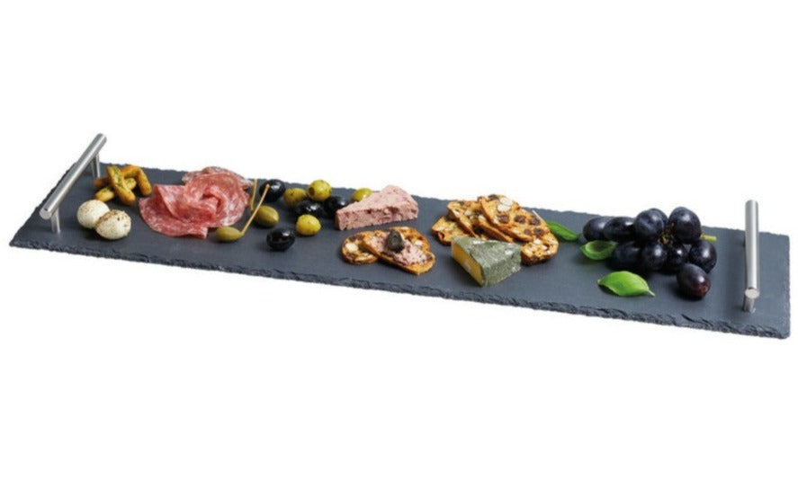 Artesà Slate Serving Platter With Brushed Metal Handles, 60cm