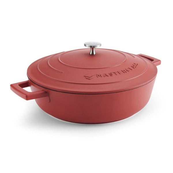 Masterclass Shallow Lightweight Non-Stick Casserole, 4l, Red