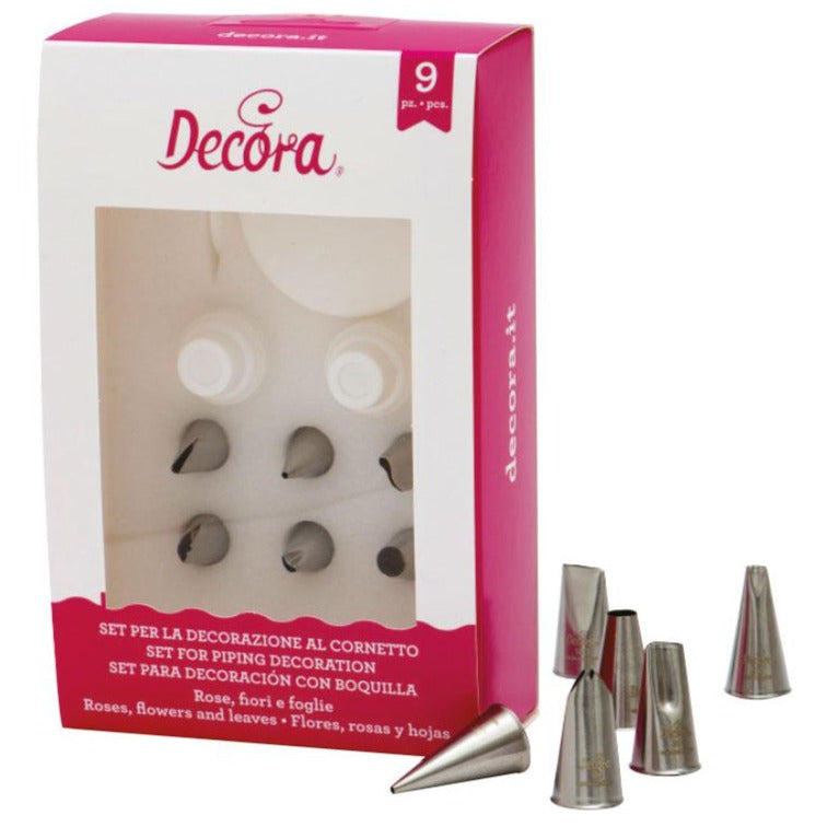 Icing & Piping Nozzles, 9 Piece, Roses, Flowers & Leaves