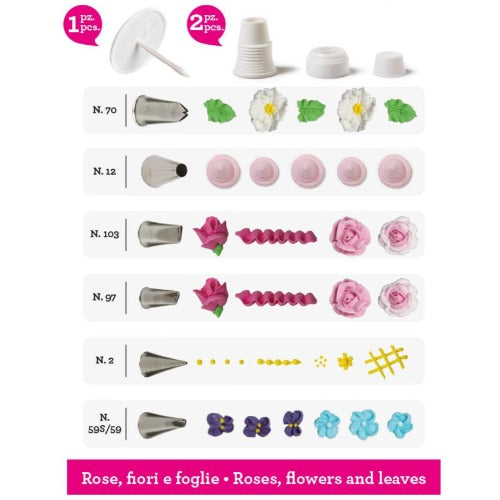 Icing & Piping Nozzles, 9 Piece, Roses, Flowers & Leaves