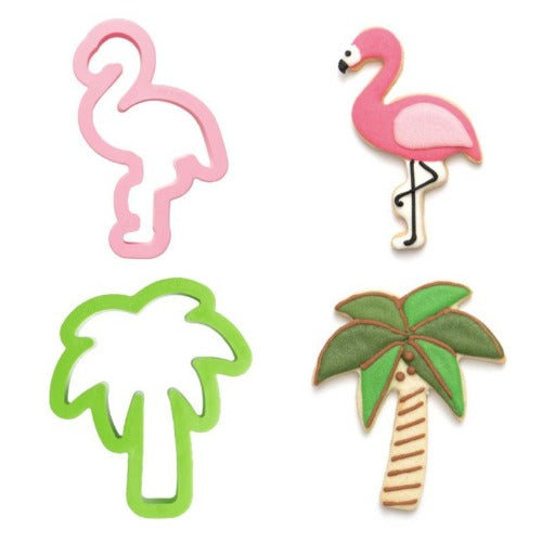 Tropical Flamingo & Palm Cookie Cutters, Set Of 2 (D071)