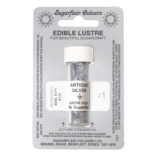 Sugarflair Edible Lustre Colour, 2g, Antique Silver (C083)