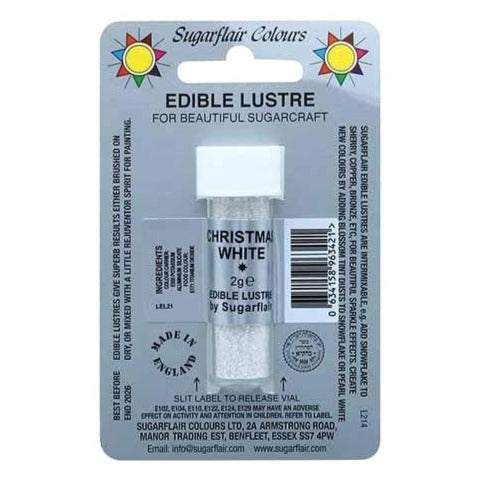 Sugarflair Lustre Powder, 2g, Christmas White