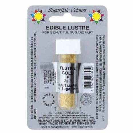 Sugarflair Lustre Powder, 2g, Festive Gold