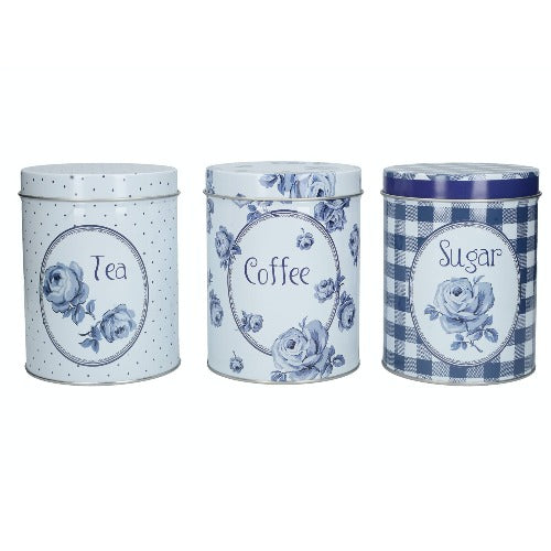 Katie Alice Vintage Indigo Tea, Coffee & Sugar Tins
