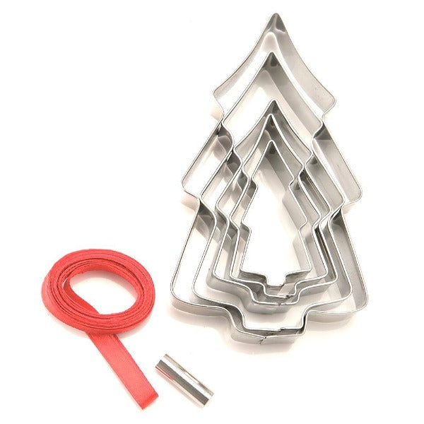 Christmas Tree Cookie Cutters With Hole Punch & Ribbon