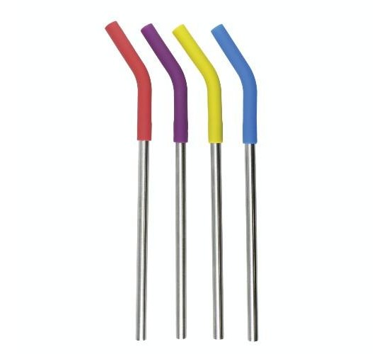 Reusable Metal Straws & Cleaner Brush, Set of 4 (kc60m)