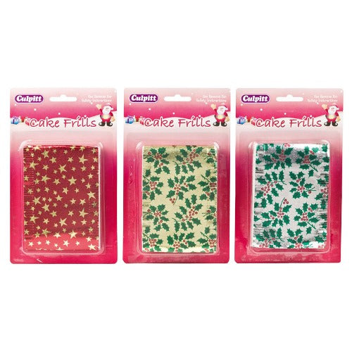 Metallic Print Christmas Cake Frills, 83 x 914mm