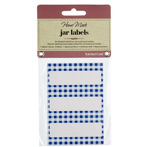 Self-Adhesive Jam Jar Labels, Blue Gingham, Pack of 30 (k27n)