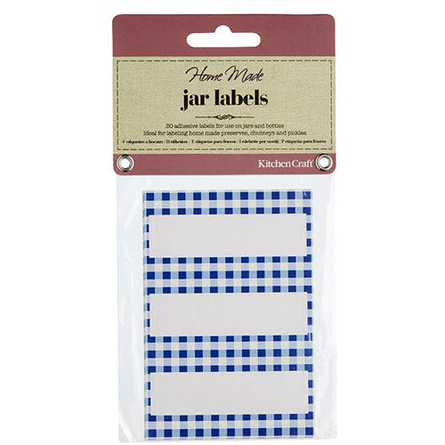 Self-Adhesive Jam Jar Labels, Blue Gingham, Pack of 30