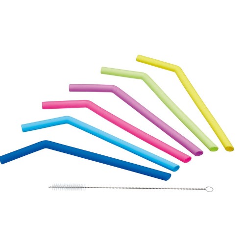 Silicone Reusable Straws with Cleaning Brush, Set Of 6