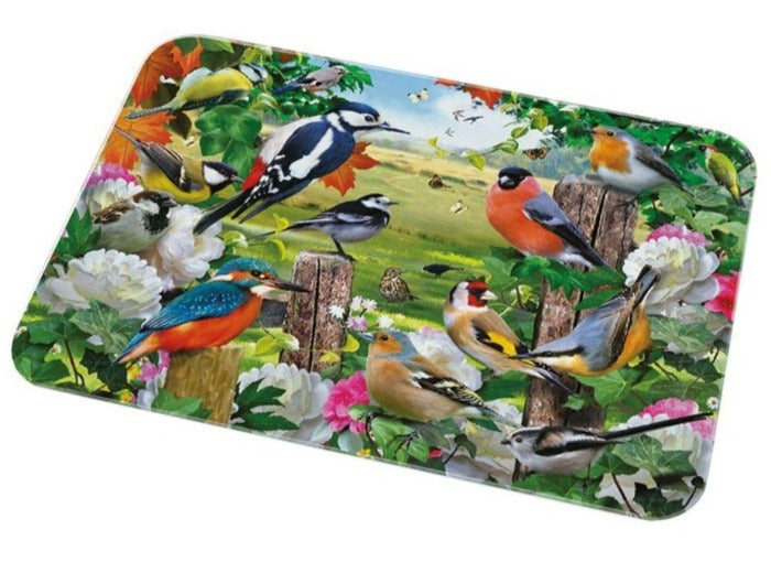 Glass Worktop Saver, Colourful Birds, Large