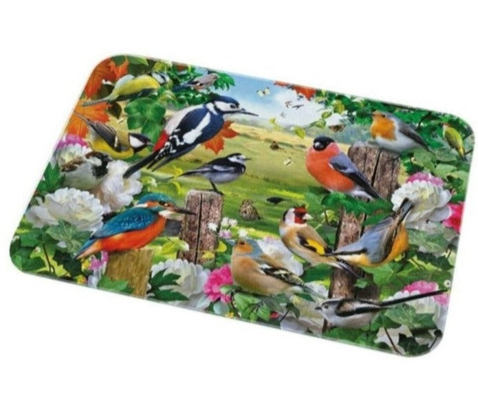 Glass Worktop Saver, Colourful Birds, Medium, 40cm x 30cm