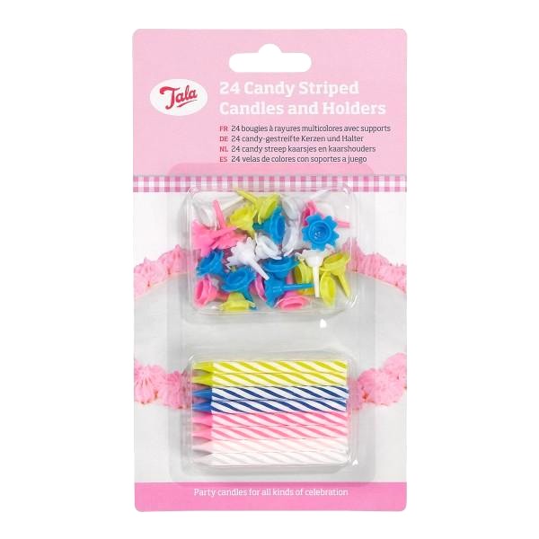 Striped Birthday Candles, Pack 24