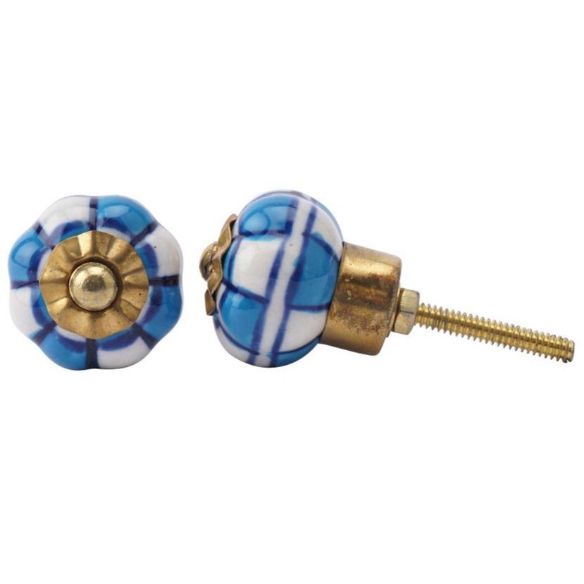 blue and white drawer knob