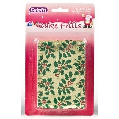 Metallic Print Christmas Cake Frills,  83 x 914mm