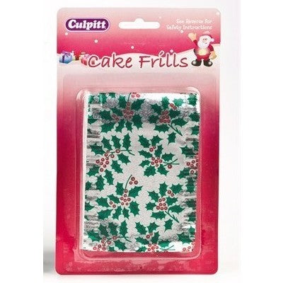 Metallic Print Christmas Cake Frills,  83 x 914mm