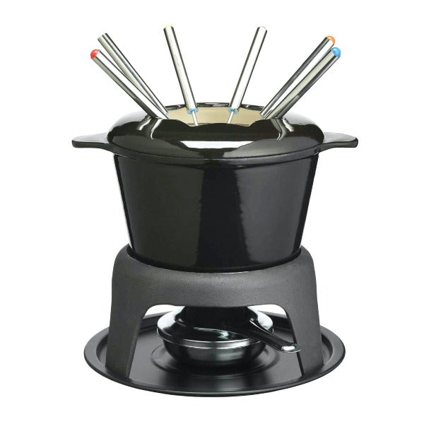 Masterclass Deluxe Cast Iron Enamelled Fondue Set, Black
