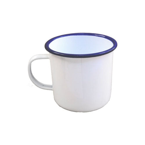 Falcon Enamel White Mug With Blue Rim