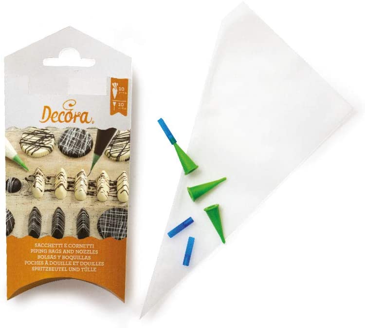 10 Disposable Icing & Piping Bags With Writing Nozzles