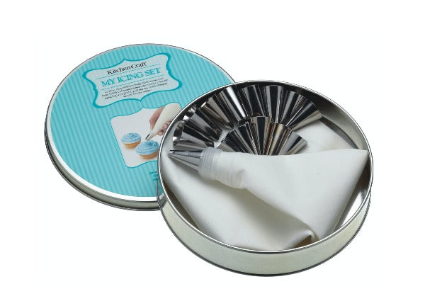 Icing Bag & 14 Nozzle Set In Tin