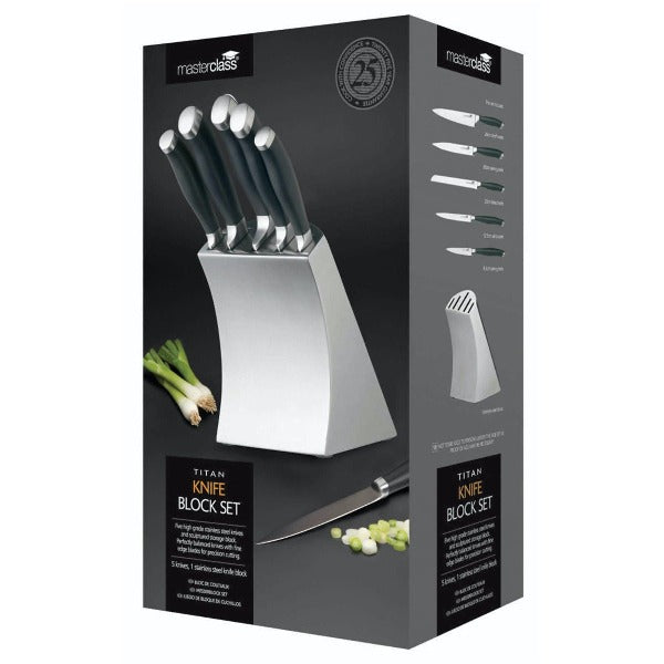 Kitchencraft Trojan 5 Piece Knife Set & Stainless Steel Block