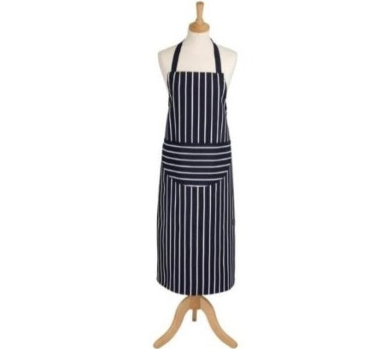 Classic Butchers Stripe Long Apron, Navy (De31)