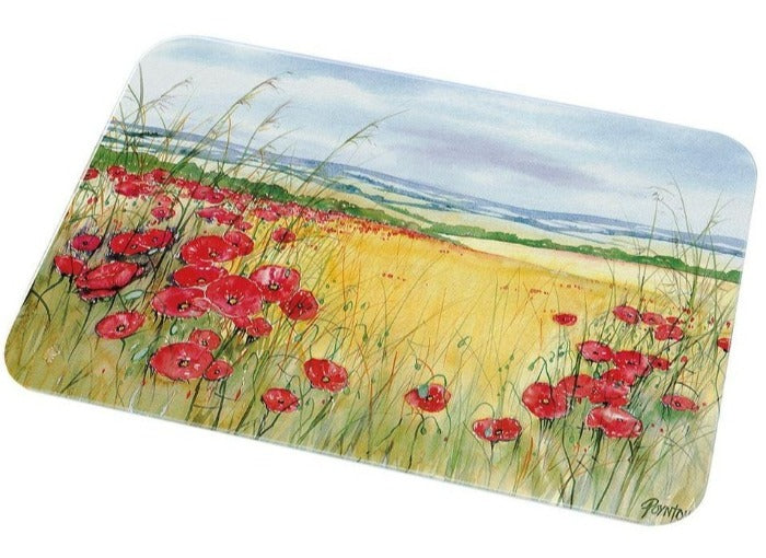 Glass Worktop Saver, Poppies, Large, 50cm x 40cm