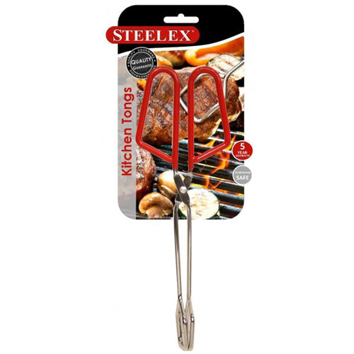 Steelex Red Handle Kitchen Food Tongs, 10" (D131)