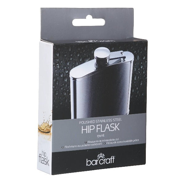Polished Stainless Steel Hip Flask, 170ml