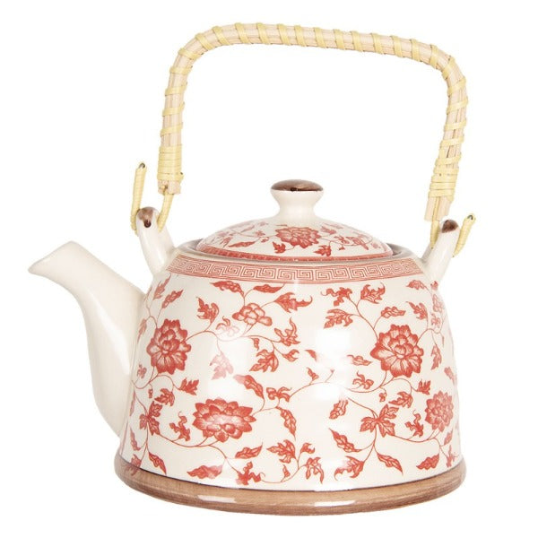 Porcelain Filter Teapot, 800ml, Red Floral