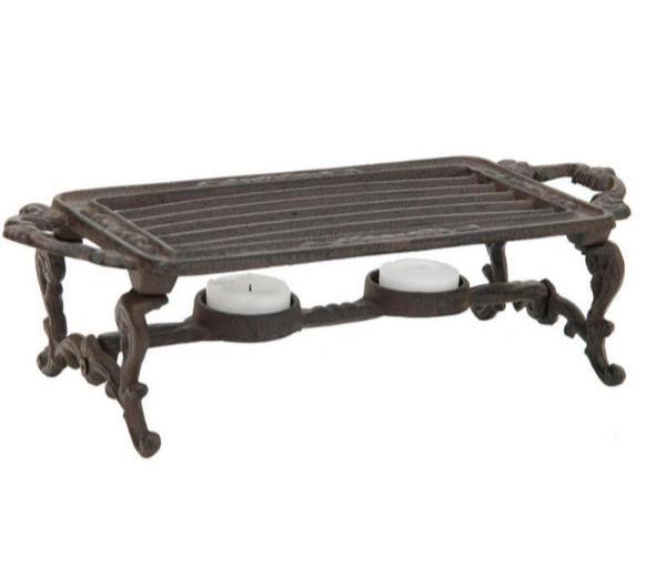 Cast Iron Warming Stand With Tealight Holders, 32cm x 14cm