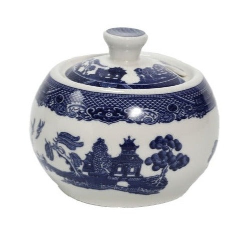Blue Willow Pattern Covered Sugar Bowl