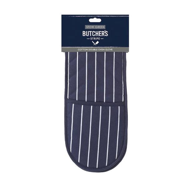 Butcher's Stripe Double Oven Glove, Blue