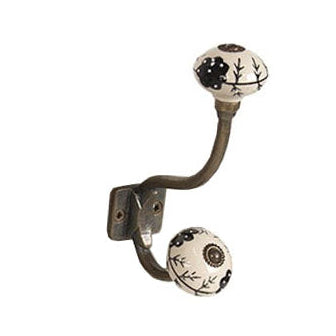 Ceramic Coat Hook, Black & Ivory