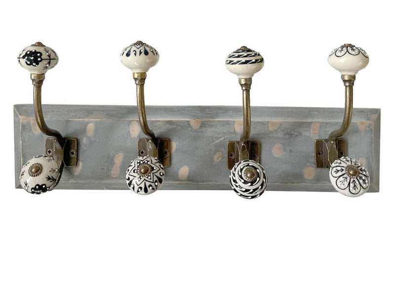 Wall Mounted Wooden 4 Hook Coat Rack, 45cm